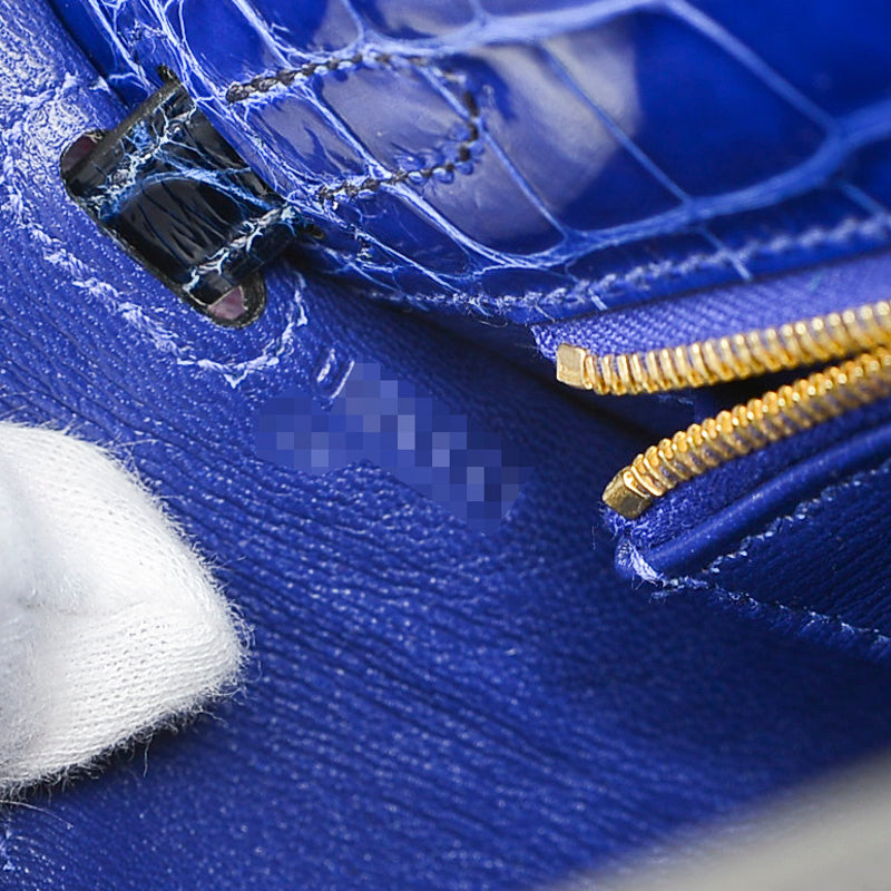 ケリー25 外縫い クロコアリゲーター バイカラー エレクトリック/サフィール U刻印 ハンドバッグ