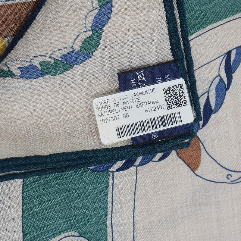 カレH100 スカーフ ストール 輪の行進 ベージュ/グリーン カシミヤ メンズ スカーフ