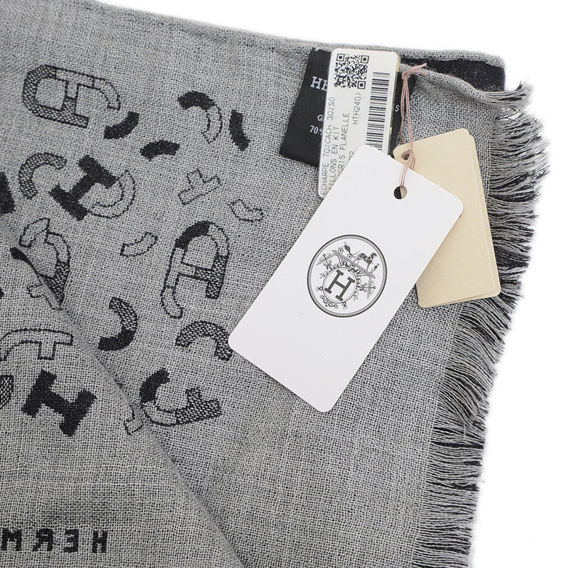 リバーシブルマフラー マイヨン アン キット カシミヤ混 ブラック/グリフランネル マフラー