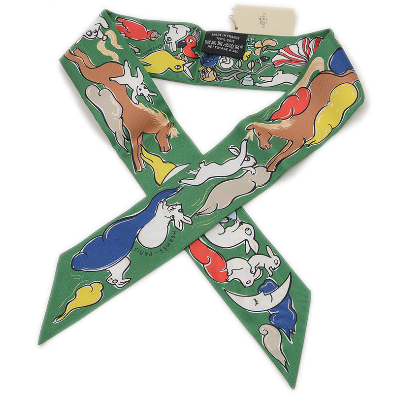 ツイリー 千と一のうさぎ Mille et Un Lapins シルク エメラルド/ジョーヌ/ルージュ スカーフ