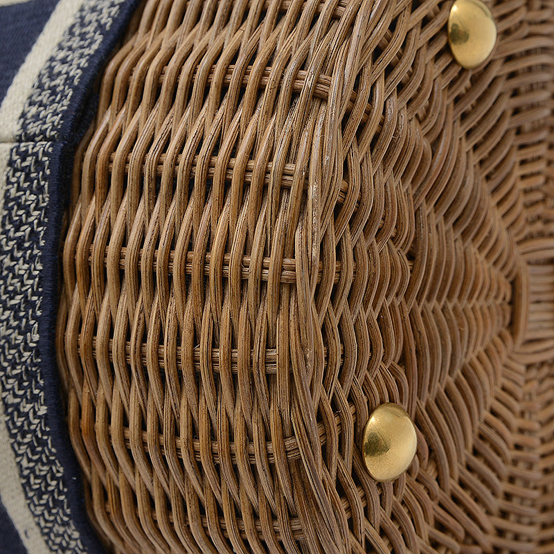 オブリーク ウィッカー ショルダーバッグ ラタン/キャンバス ネイビー M7600CMVO ショルダーバッグ