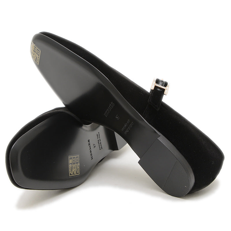 バレエシューズ ジェーン ベロア/クリスタル ブラック 37サイズ H242046Z パンプス