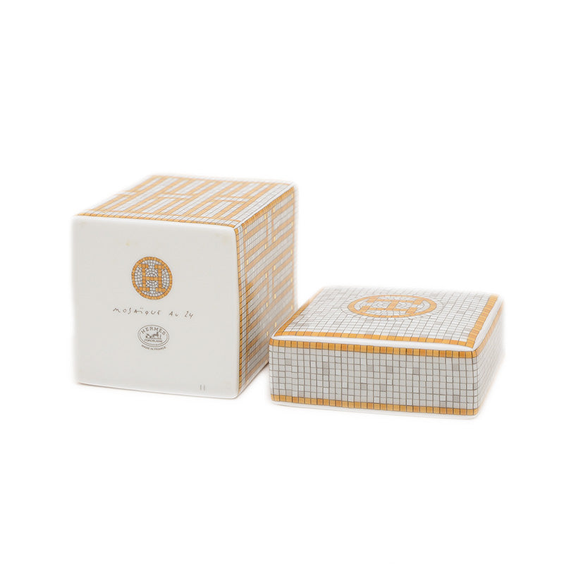 シュガーポット ボックス モザイク24 ゴールドPM ポーセリン グレー/オレンジ 食器