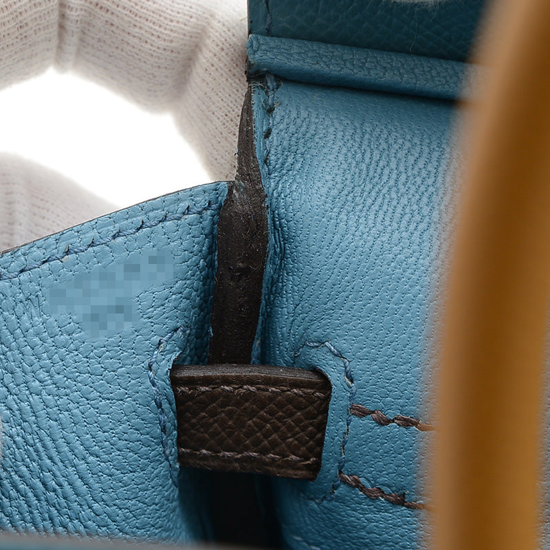 バーキン25 トリコロール エプソン ニューブルージーン/セサミ/エコルセ W刻印 ハンドバッグ