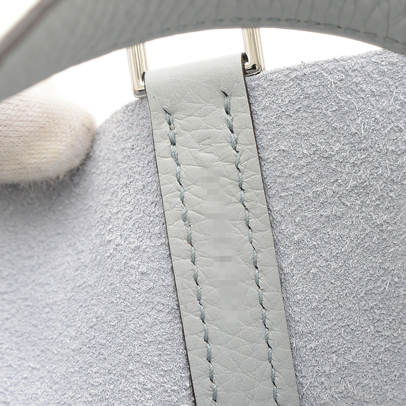 ピコタンロック PM 18 トリヨン ブルーペール シルバー金具 W刻印 ハンドバッグ