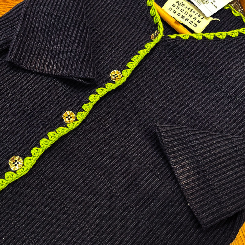 半袖ニット コットン ネイビー レディース Sサイズ カーディガン