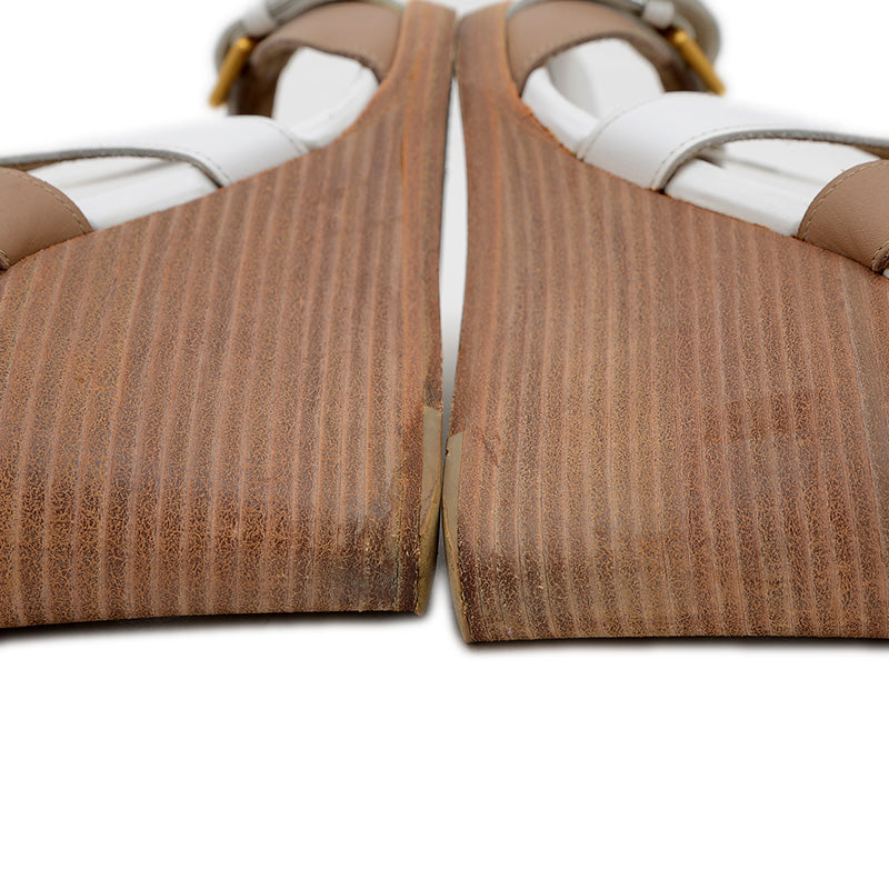 ウェッジソールサンダル レザー ホワイト/グレージュ 36.5サイズ サンダル