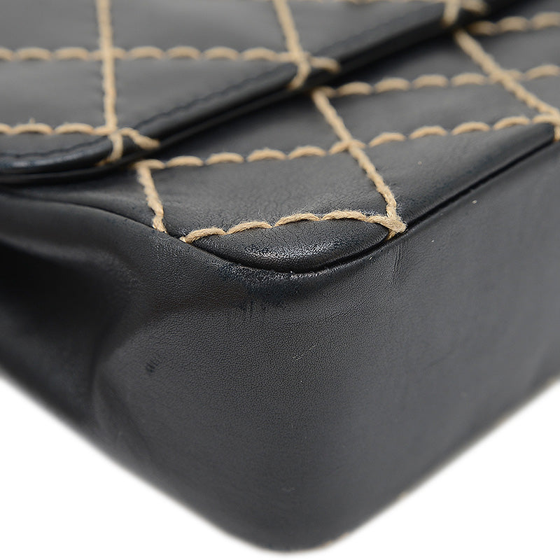 マトラッセ ワイルドステッチ チェーンショルダー レザー ブラック シルバー金具 ショルダーバッグ