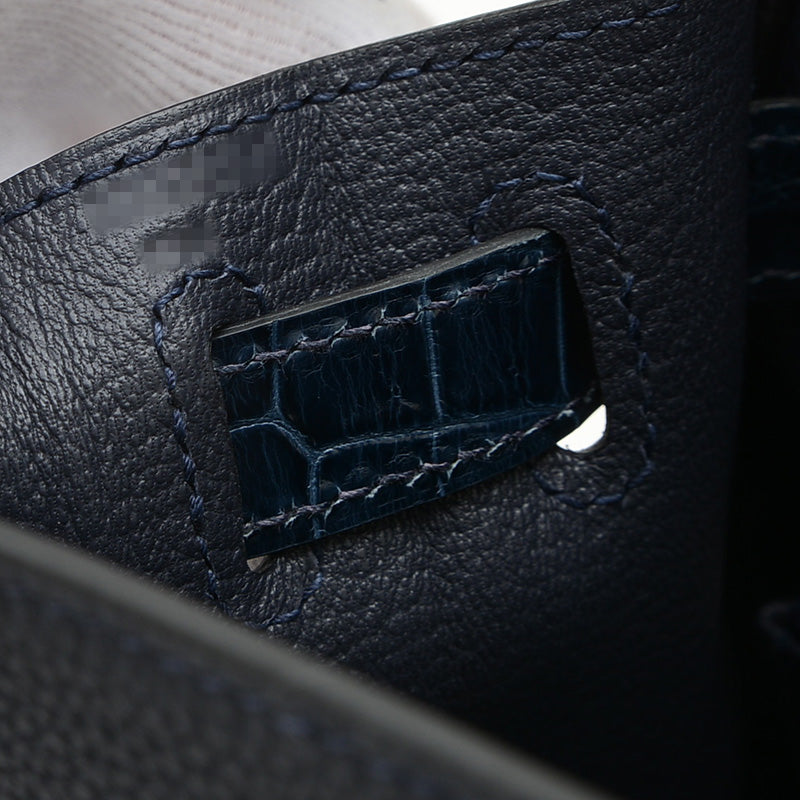 ケリー28 タッチ 内縫い トゴ/アリゲーター ブルーニュイ シルバー金具 Z刻印 ハンドバッグ
