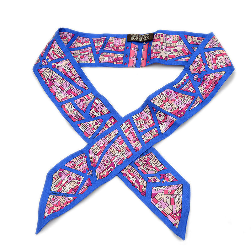 ツイリー 右岸と左岸 ブルーロイ/ローズ/ベージュ シルク100% スカーフ