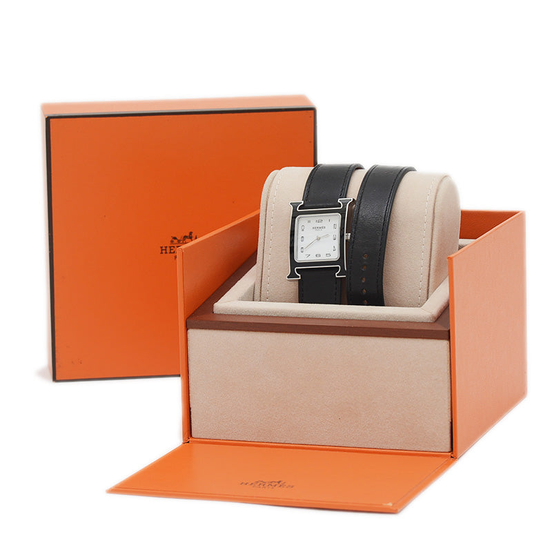 Hウォッチ MM ブラックラッカー レディース 白文字盤 クォーツ HH1.521 腕時計