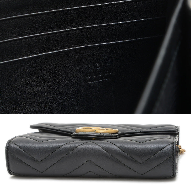 GGマーモント チェーンショルダー ウォレット クラッチ カーフ ブラック 474575 ショルダーバッグ