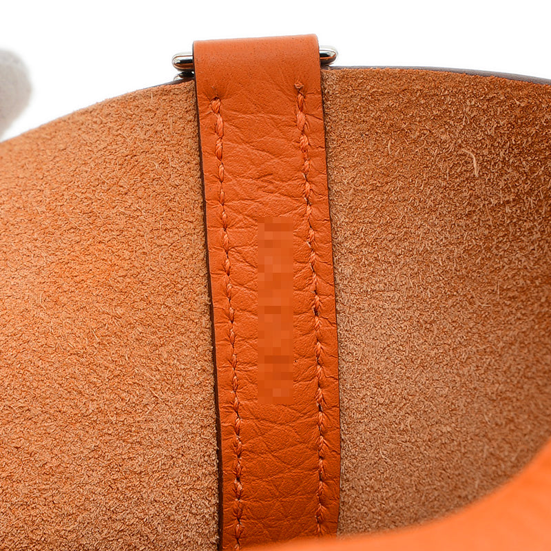 ピコタンロック PM 18 トリヨン オレンジ シルバー金具 W刻印 ハンドバッグ