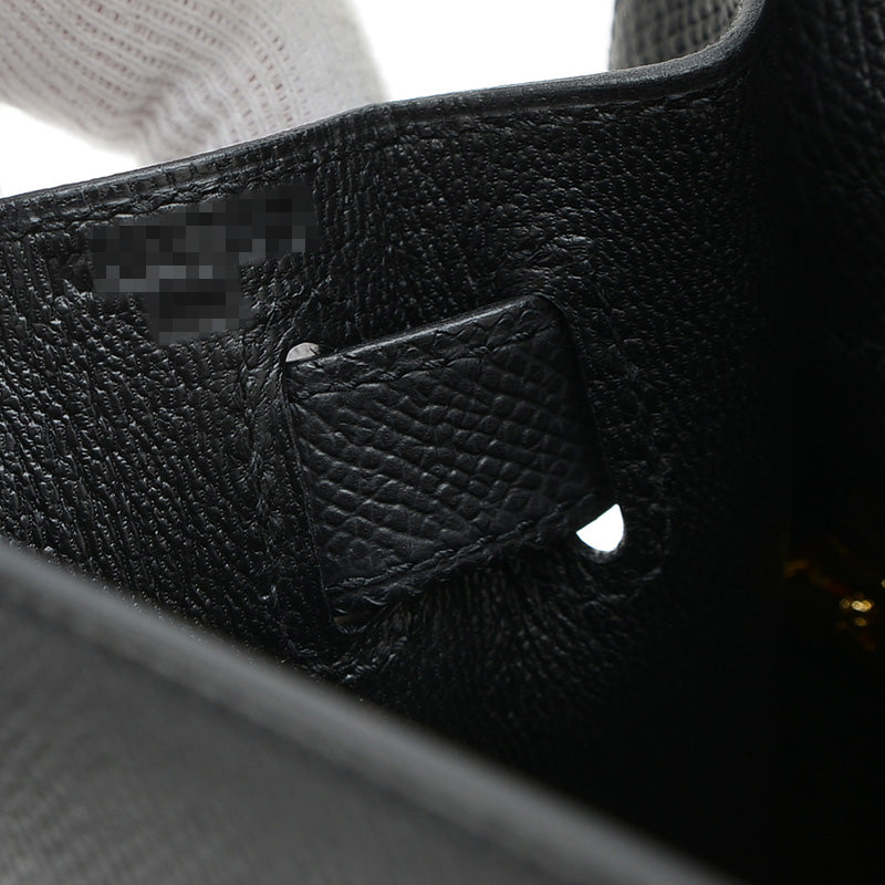 ケリー28 外縫い エプソン ブラック ゴールド金具 K刻印 ハンドバッグ