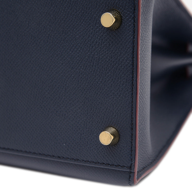 ケリー32 外縫い コントゥール エプソン ブルーインディゴ/ルージュアッシュ X刻印 ハンドバッグ