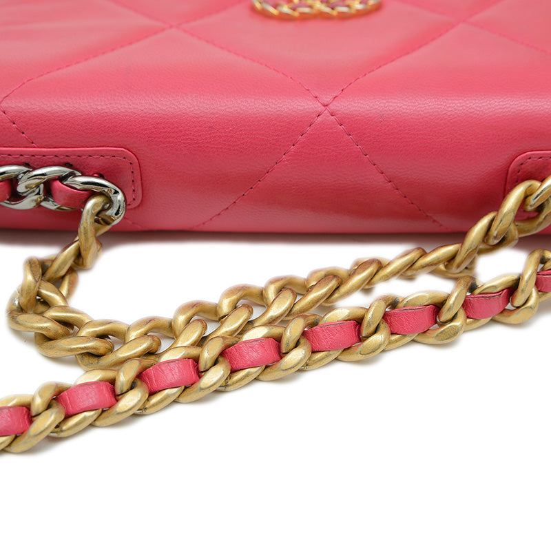 シャネル19 チェーンウォレット ラムスキン ピンク ゴールド/シルバー金具 AP0957 ショルダーバッグ