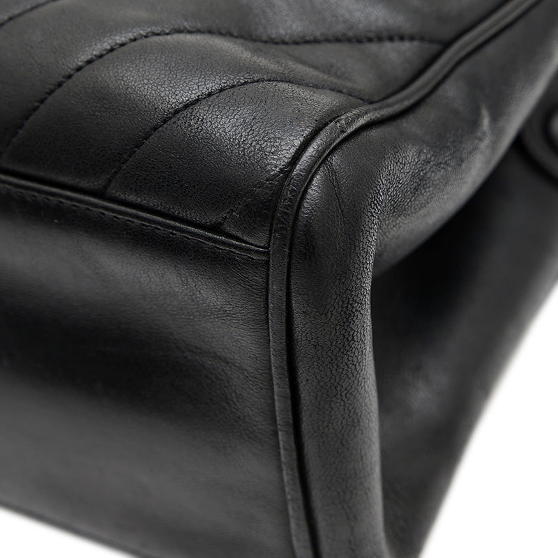 シェブロン 2WAYバッグ ラムスキン ブラック ハンドバッグ