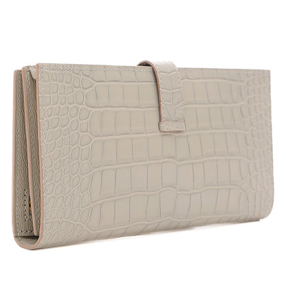 ベアンスフレ 二つ折り長財布 クロコアリゲーター パールグレー ゴールド金具 B刻印 長財布