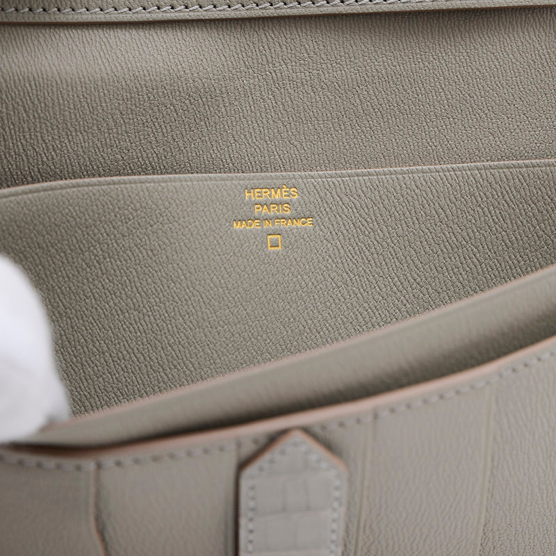 ベアンスフレ 二つ折り長財布 クロコアリゲーター パールグレー ゴールド金具 B刻印 長財布