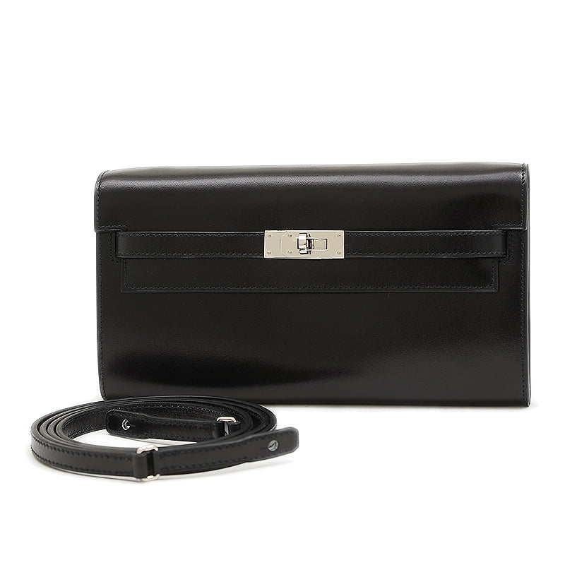 ケリートゥーゴー ショルダーウォレット ボックスカーフ ブラック シルバー金具 長財布