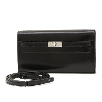 ケリートゥーゴー ショルダーウォレット ボックスカーフ ブラック シルバー金具 長財布