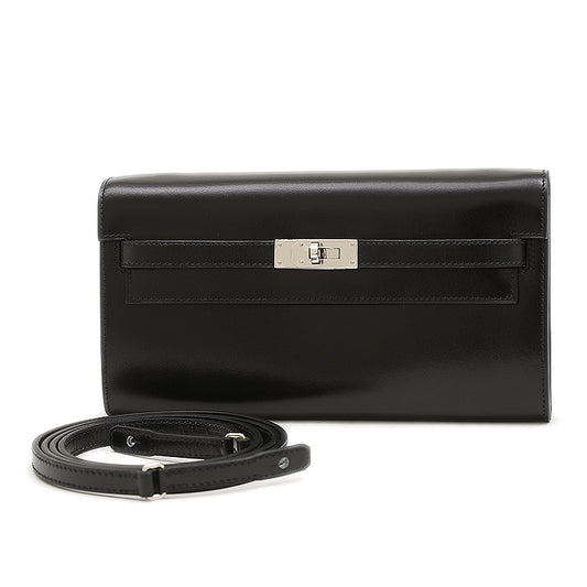 ケリートゥーゴー ショルダーウォレット ボックスカーフ ブラック シルバー金具 長財布