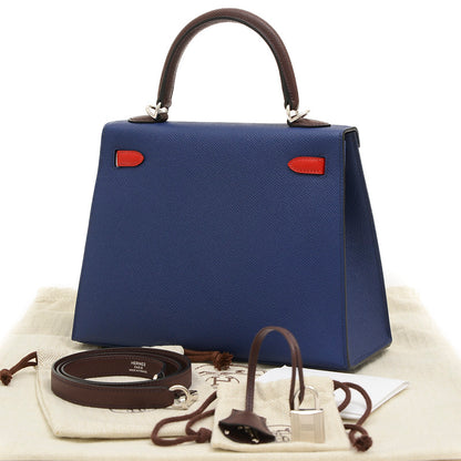 ケリー25 トリコロール エプソン サフィール/ルージュセリエ/ルージュピマン B刻印 ハンドバッグ