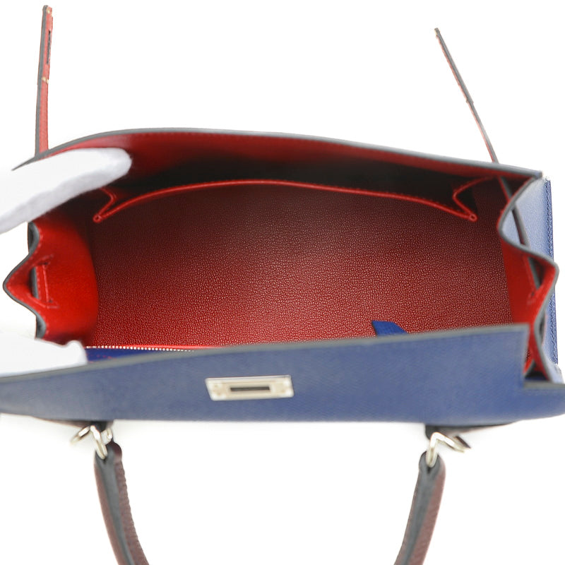 ケリー25 トリコロール エプソン サフィール/ルージュセリエ/ルージュピマン B刻印 ハンドバッグ