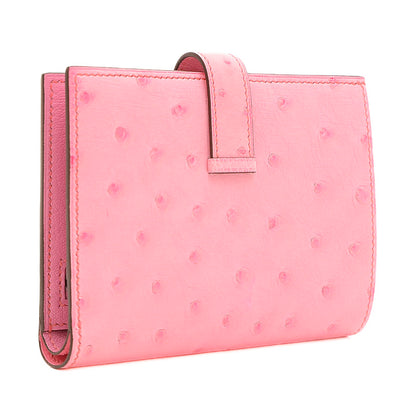 ベアンコンパクト 二つ折り財布 オーストリッチ バブルガムピンク シルバー金具 B刻印 二つ折り財布