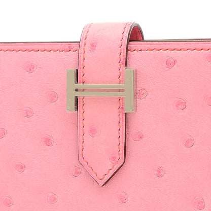 ベアンコンパクト 二つ折り財布 オーストリッチ バブルガムピンク シルバー金具 B刻印 二つ折り財布