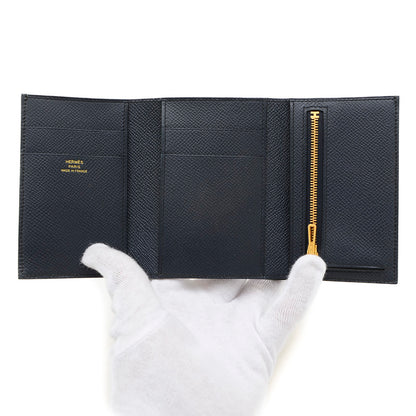 ベアンコンビネ 三つ折り財布 エプソン ブルーインディゴ ゴールド金具 B刻印 三つ折り財布