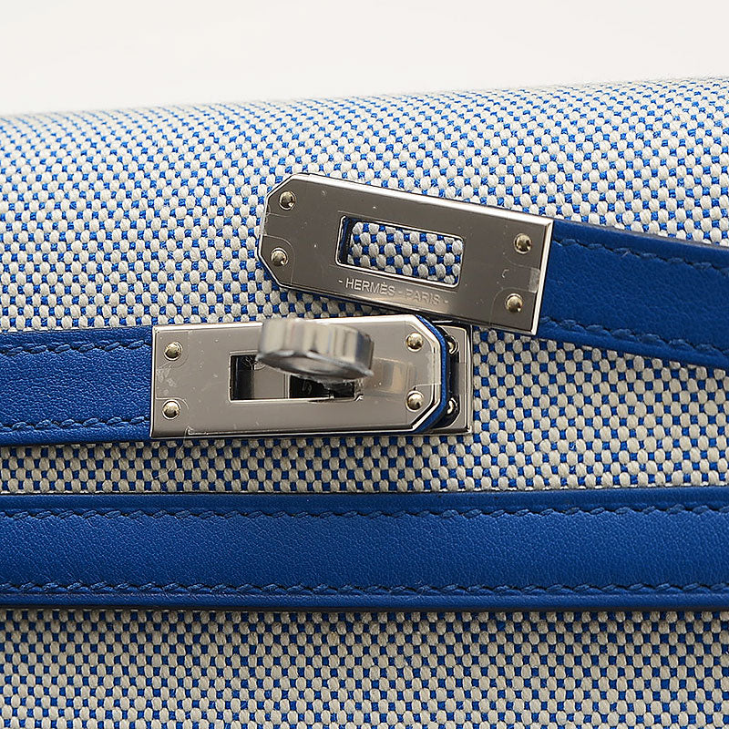 ケリー25 外縫い トワル/スイフト ブルーフランス/エクリュ シルバー金具 B刻印 ハンドバッグ