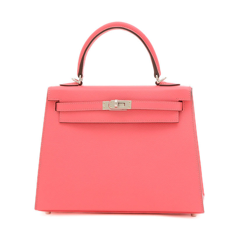 ケリー25 外縫い エプソン ローズアザレ シルバー金具 B刻印 ハンドバッグ