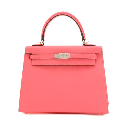 ケリー25 外縫い エプソン ローズアザレ シルバー金具 B刻印 ハンドバッグ