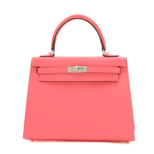 ケリー25 外縫い エプソン ローズアザレ シルバー金具 B刻印 ハンドバッグ