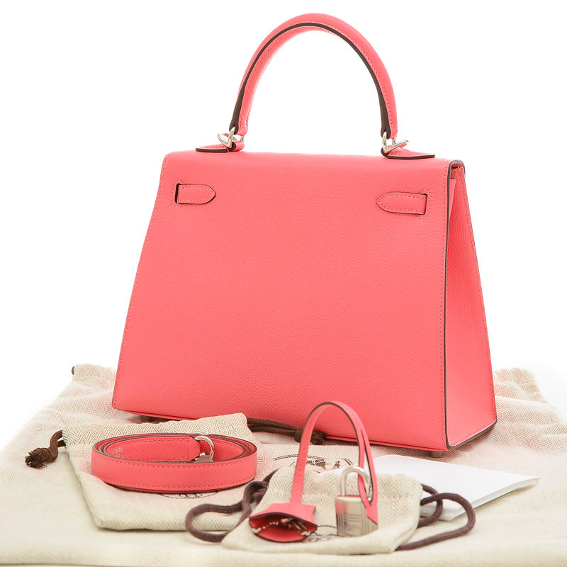 ケリー25 外縫い エプソン ローズアザレ シルバー金具 B刻印 ハンドバッグ