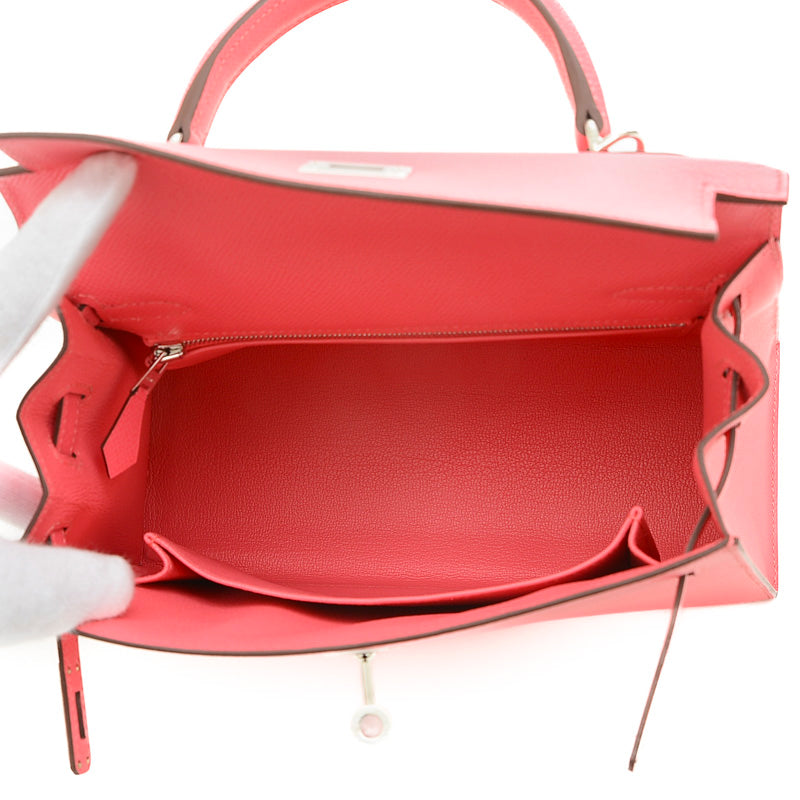 ケリー25 外縫い エプソン ローズアザレ シルバー金具 B刻印 ハンドバッグ