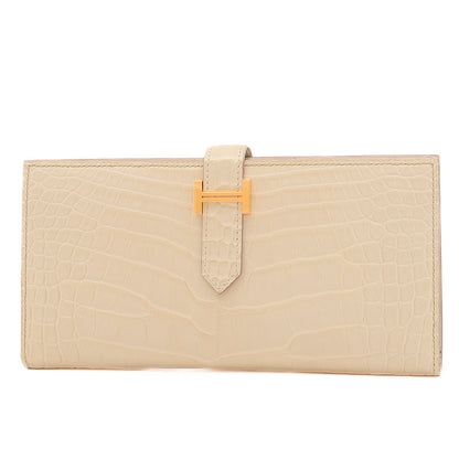 ベアンスフレ 二つ折り長財布 クロコアリゲーター ベトン ゴールド金具 U刻印 長財布