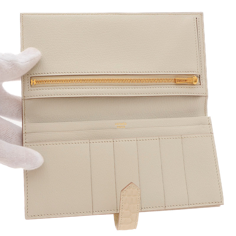 ベアンスフレ 二つ折り長財布 クロコアリゲーター ベトン ゴールド金具 U刻印 長財布