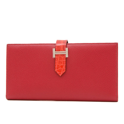 ベアンスフレ タッチ 二つ折り長財布 エプソン/クロコ ルビー/ブレイズ シルバー金具 B刻印 長財布