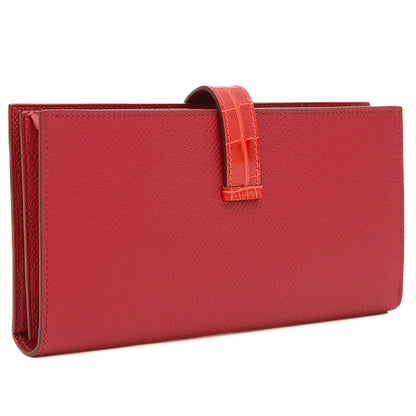 ベアンスフレ タッチ 二つ折り長財布 エプソン/クロコ ルビー/ブレイズ シルバー金具 B刻印 長財布