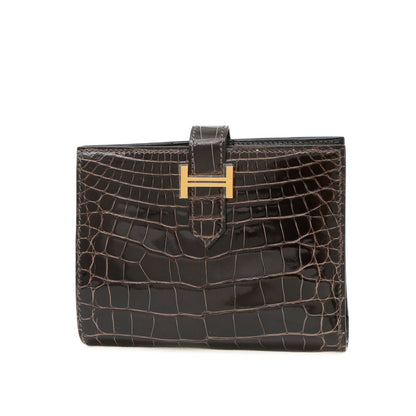 ベアンコンパクト 財布 アリゲーターリセ マカサー ゴールド金具 W刻印 二つ折り財布