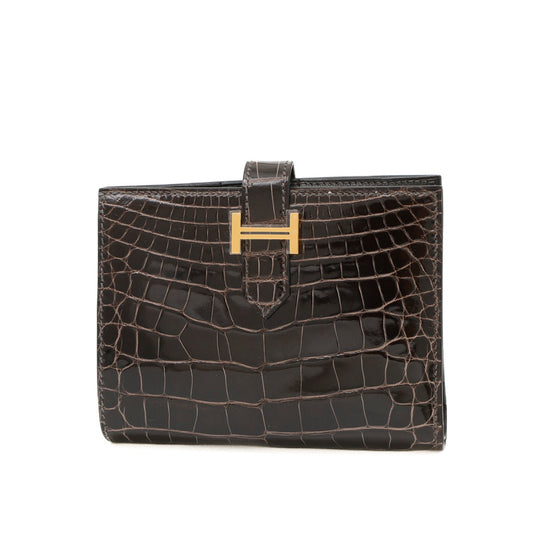 ベアンコンパクト 財布 アリゲーターリセ マカサー ゴールド金具 W刻印 二つ折り財布