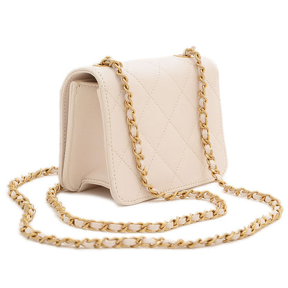 ミニ マトラッセ チェーンショルダー バッグ ビジュー レザー ホワイト ショルダーバッグ