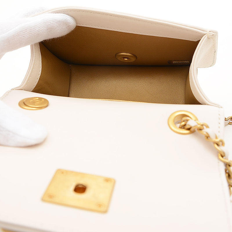 ミニ マトラッセ チェーンショルダー バッグ ビジュー レザー ホワイト ショルダーバッグ