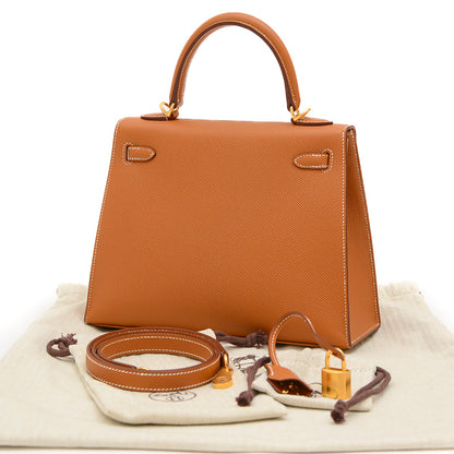 ケリー25 外縫い エプソン ゴールド ゴールド金具 W刻印 ハンドバッグ