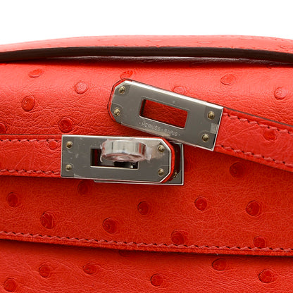 ポシェットケリー オーストリッチ ローズテキサス シルバー金具 B刻印 ハンドバッグ