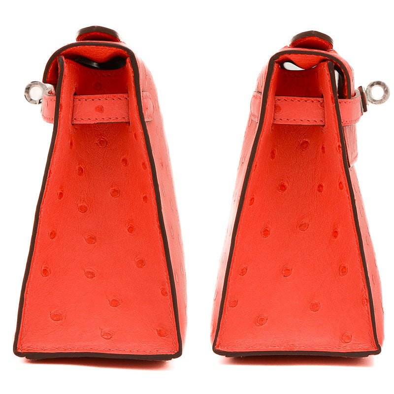 ポシェットケリー オーストリッチ ローズテキサス シルバー金具 B刻印 ハンドバッグ