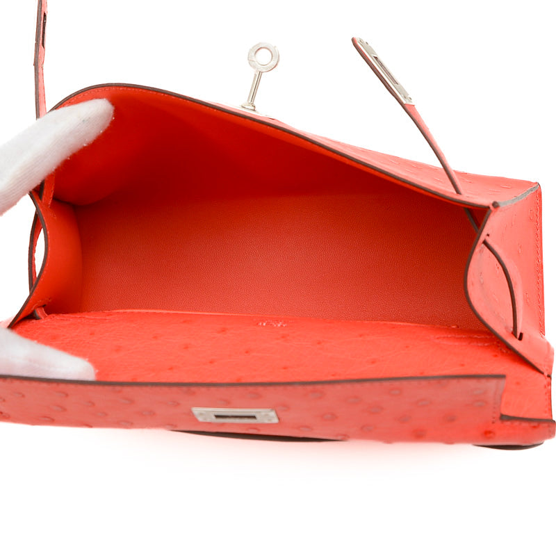 ポシェットケリー オーストリッチ ローズテキサス シルバー金具 B刻印 ハンドバッグ