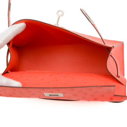 ポシェットケリー オーストリッチ ローズテキサス シルバー金具 B刻印 ハンドバッグ